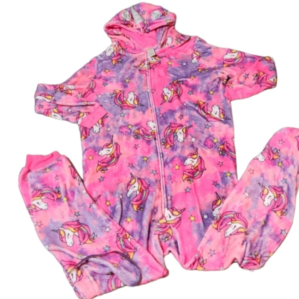 Adult lg childrens place Unicorn pajamas one piece hooded horn